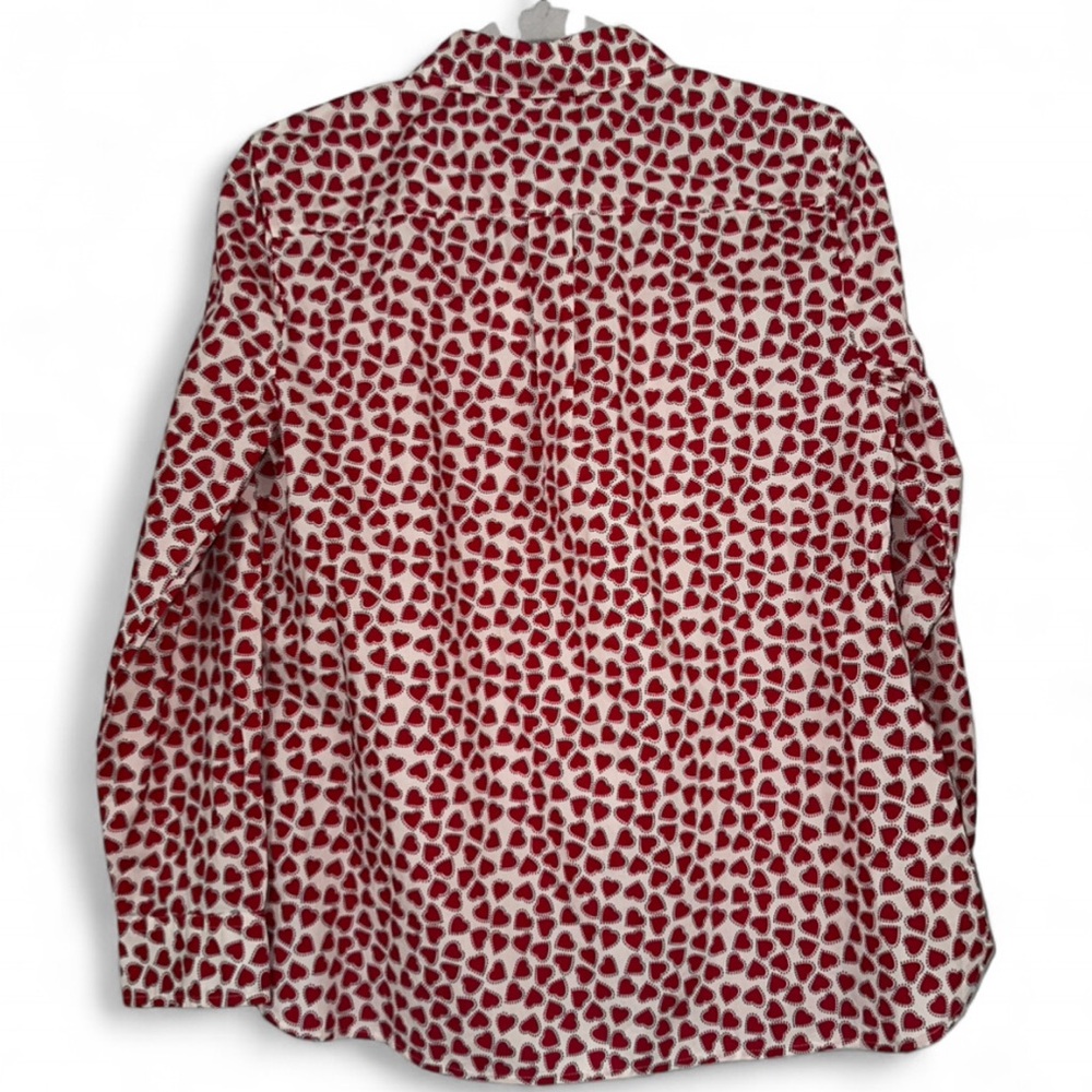 Talbots NWT Red White Heart Print Women’s Medium Petite Button Down Shirt - Picture 2 of 6